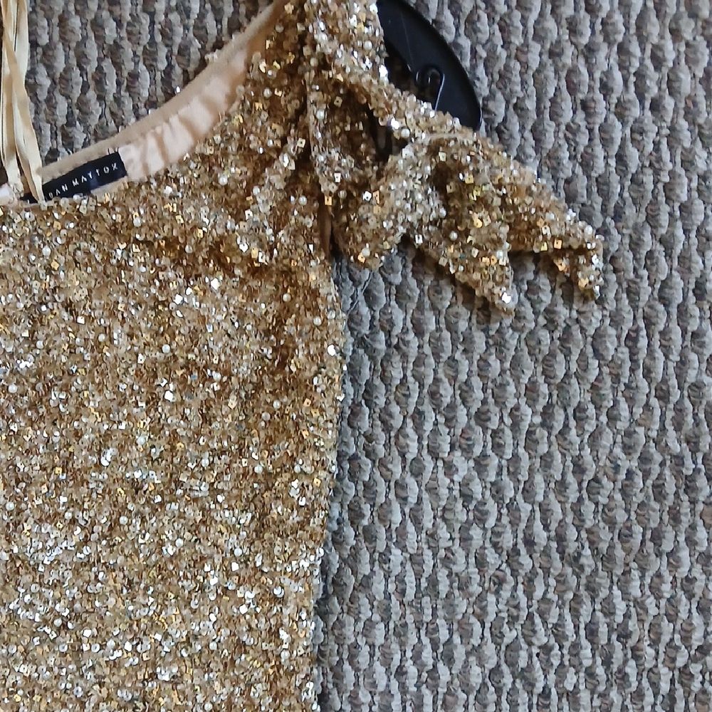 Aidan Mattox Gold Pleated One Shoulder Cocktail Dress - Picture 2 of 6